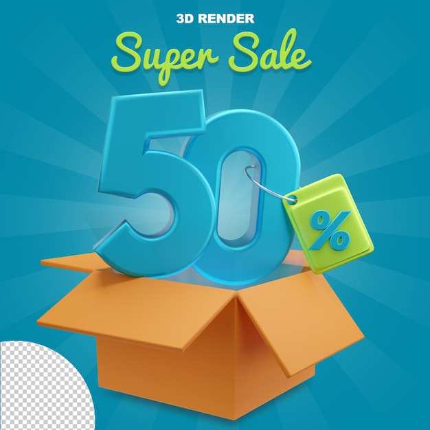 PSD la super vente offre une remise de 50 % sur les numéros bleus avec le concept de rendu 3d