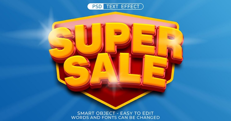 PSD super verkauf banner vorlage design mit bearbeitbarem text-effekt 3d-stil