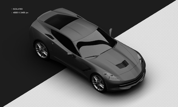 Super voiture de sport de luxe matte noir réaliste isolée vue de devant en haut à droite