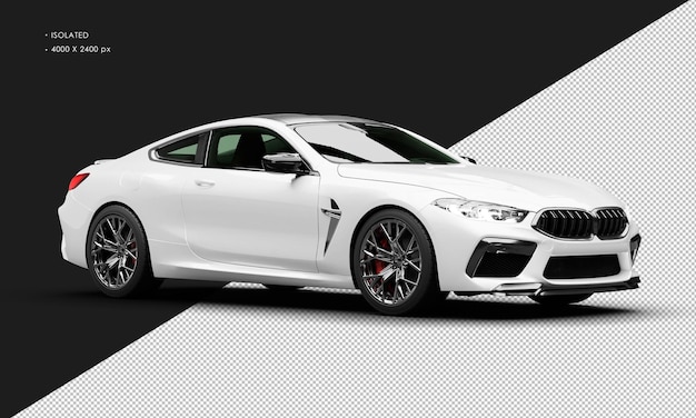 Super voiture de sport moderne et élégante réaliste en blanc métallique isolée vue de devant à droite