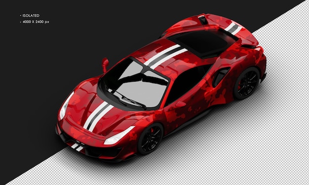 Super voiture de sport Twin Turbo camouflage rouge métallique réaliste isolée vu de l'avant en haut à gauche