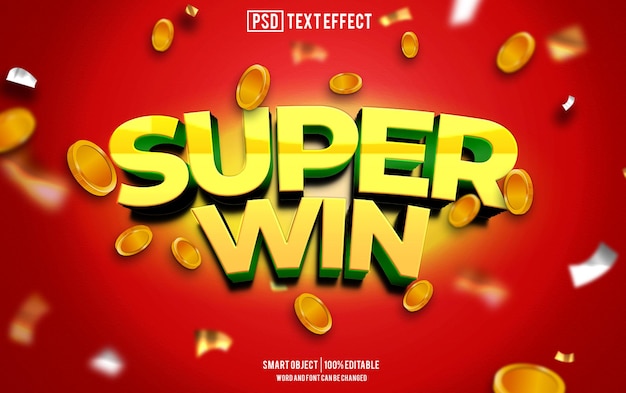 Super win efecto de texto fuente tipografía editable texto 3D
