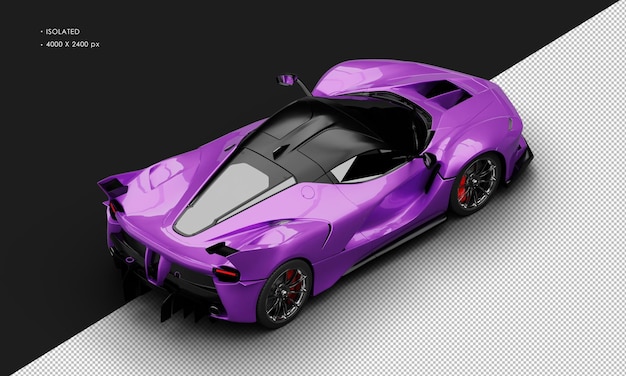 PSD supercarro de corrida de alto desempenho roxo metálico realista isolado da vista traseira superior direita