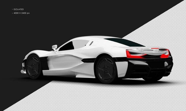Supercoche deportivo de carreras hiperesportivas blanco metálico realista aislado desde la vista trasera izquierda