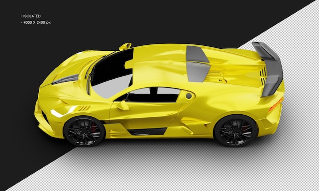 Supercoche deportivo de carreras de lujo amarillo titanio mate realista aislado desde la vista superior izquierda