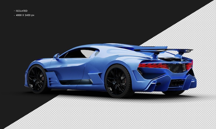 PSD supercoche deportivo de carreras de lujo azul metálico realista aislado desde la vista trasera izquierda