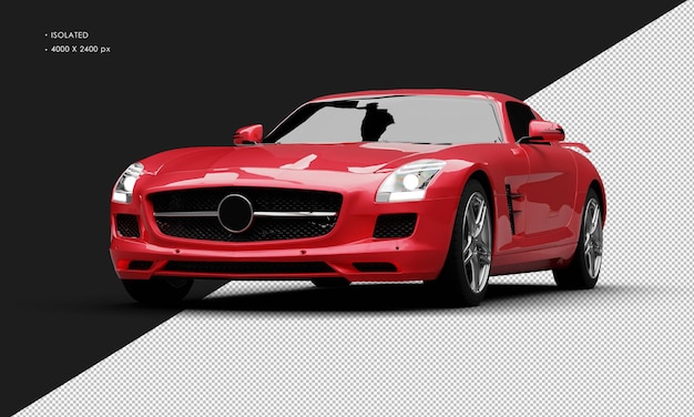 Supercoche deportivo moderno eléctrico metálico rojo realista aislado desde el ángulo delantero izquierdo