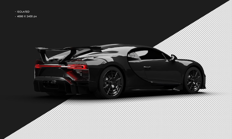 PSD supercoche deportivo sedán de carreras negro metálico realista aislado desde la vista trasera derecha