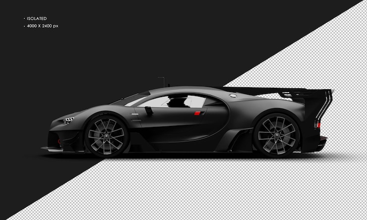 PSD supercoche deportivo sedán de carreras de titanio negro mate realista aislado desde la vista lateral izquierda