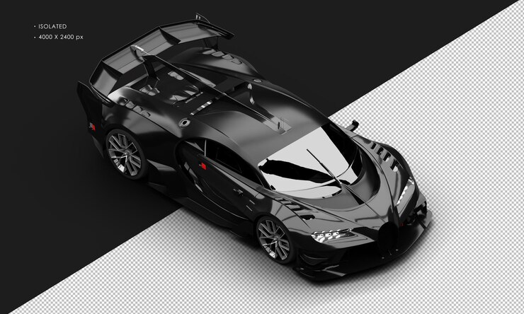 PSD supercoche deportivo sedán de carreras de titanio negro metálico realista aislado desde la vista frontal superior derecha