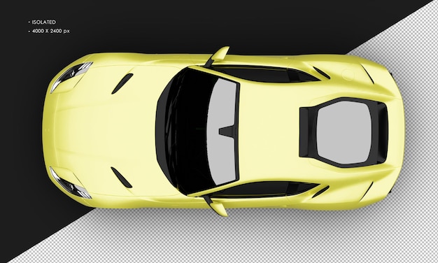 Supercoche grand tourer con motor central amarillo metálico realista aislado desde la vista superior