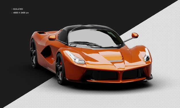 PSD supercoche híbrido deportivo con motor central naranja metálico realista aislado desde la vista en ángulo frontal derecho