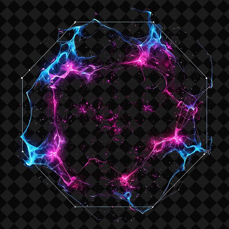 PSD supercúmulos de neón radiantes dentro de una silueta pentadecagona png y2k diseños de espacio de neón
