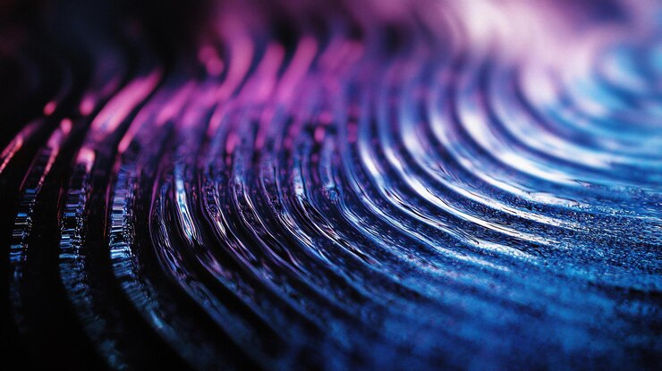 PSD superficie a consistenza astratta con ondulazioni concentriche illuminate da luce rosa e blu