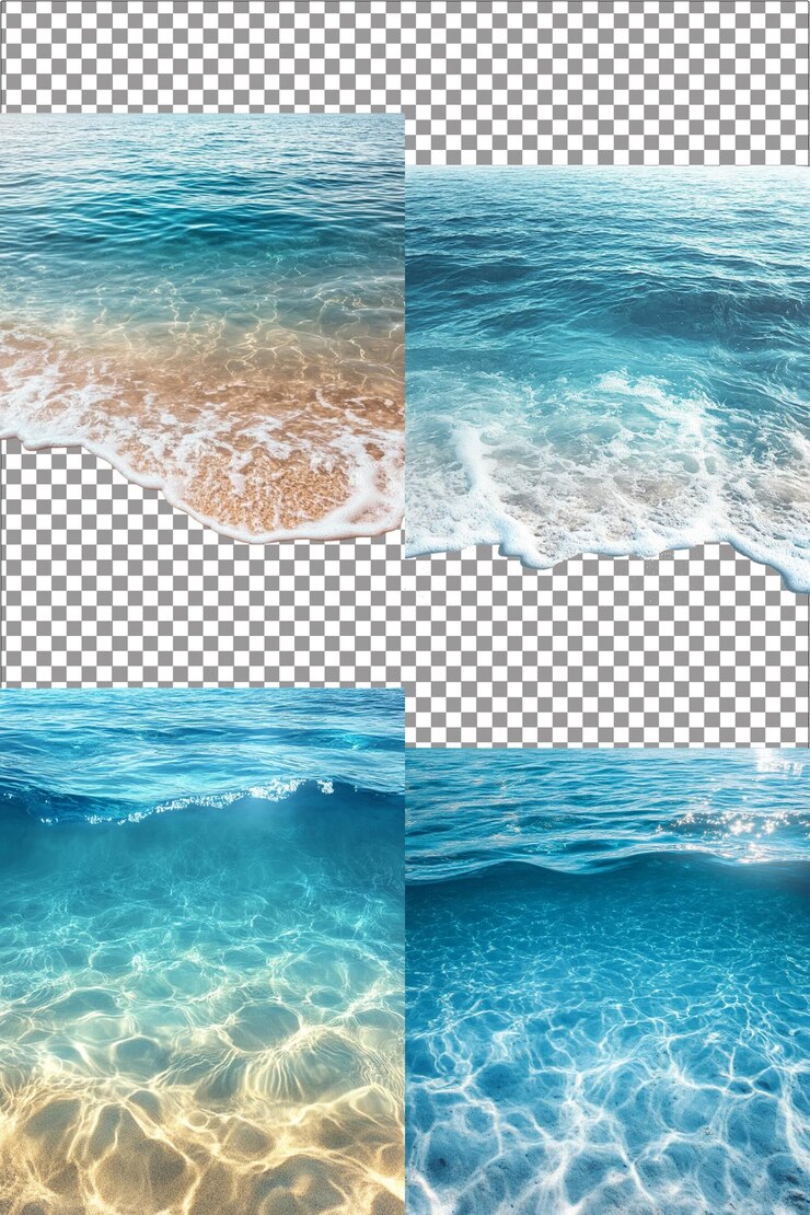 Superficie de agua azul con fondo marino arenoso Vista clara y serena del océano Hiperrealista Isolado PNG w
