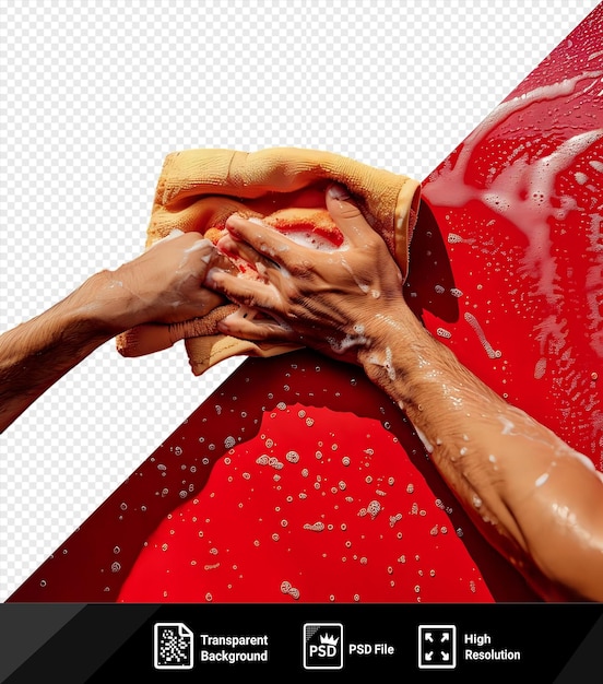 PSD superfície de lavagem de mão transparente do homem do carro com pano de lavar no carro vermelho png