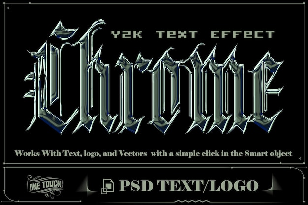 PSD superfície reflexiva de metal iluminação efeito de texto logotipo y2k cromado renderização gradiente maquete psd