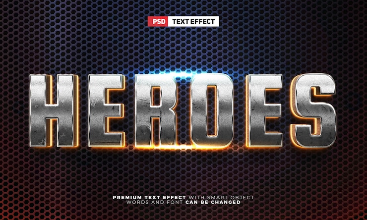 PSD superhelden-filme leuchten filmischen 3d-texteffektstil