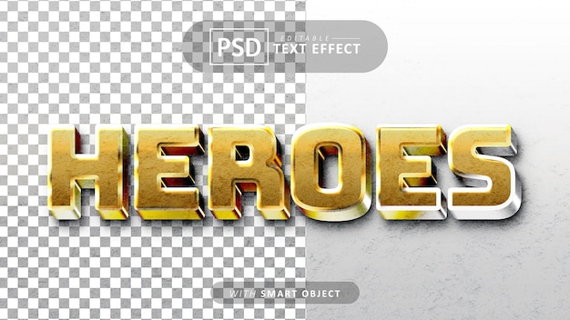 Superhéroes oro efecto de texto 3d editable