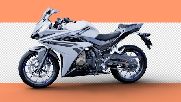 PSD superkraftvolles motorrad in 3d-rendering mit projektiertem schatten in grau, von der seite angesehen