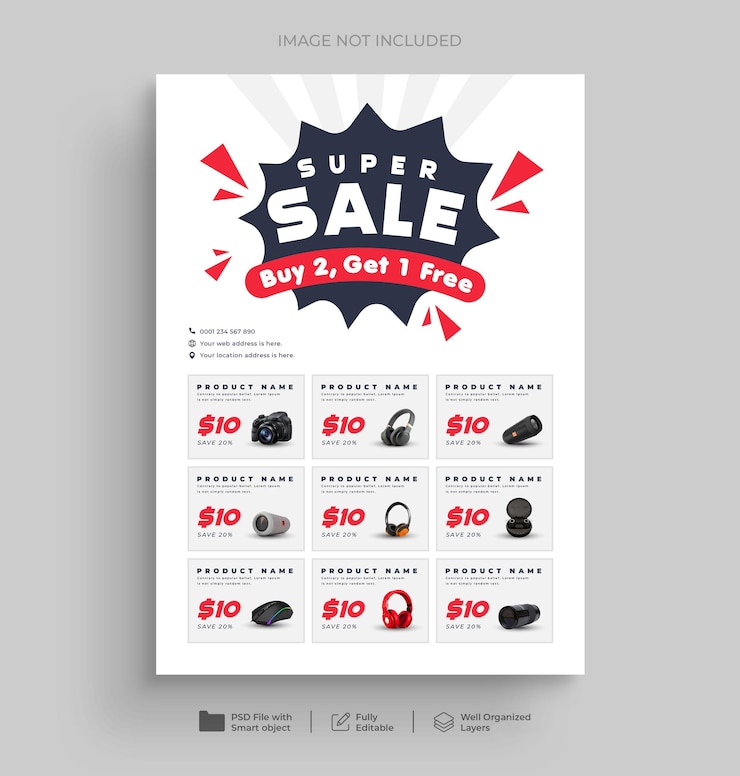 PSD supermarket product sale catalog flyer template grocery product list flyer banner design