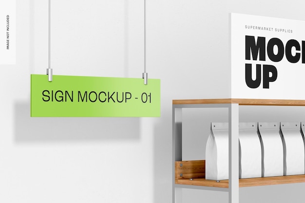 Supermarkt Hängeschild Mockup, Seitenansicht