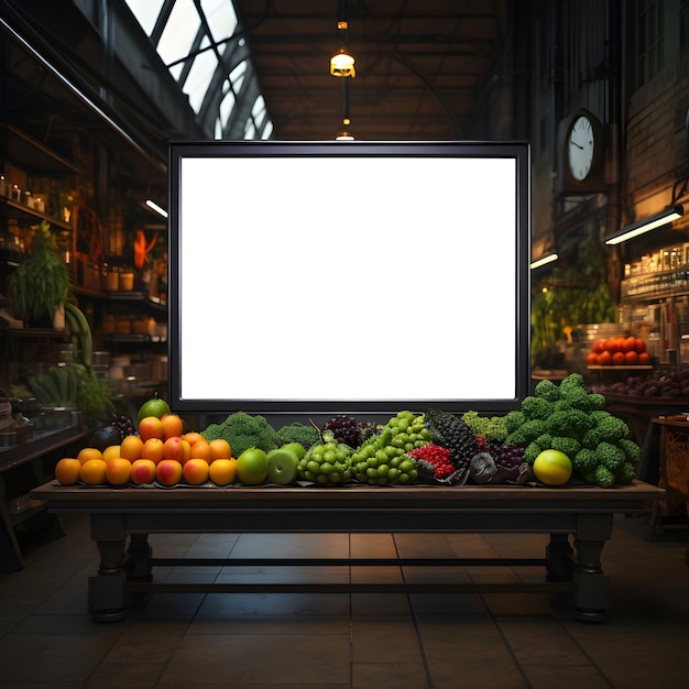 PSD supermarkt-plakatwand mit leerem weißen bildschirm