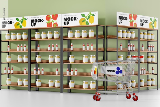 PSD supermarktregal mockup, perspektive