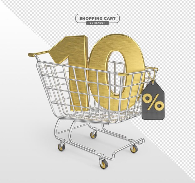 Supermarktwagen mit 10-Prozent-Anzahl in 3D-realistischer Darstellung mit transparentem Hintergrund
