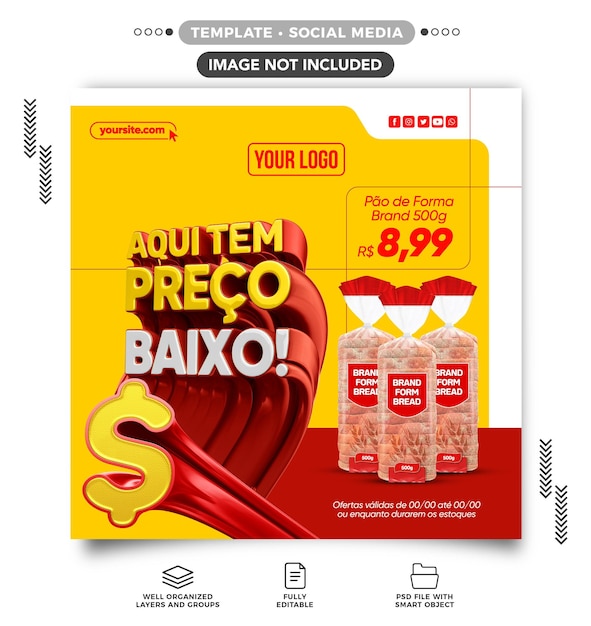 PSD el supermercado de alimentación de redes sociales aquí tiene un precio bajo