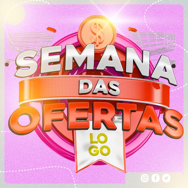 PSD supermercado de selo 3d oferece descontos da semana promoção do brasil