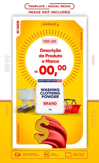 Supermercato di storie sui social media per offerte di prodotti in primo piano