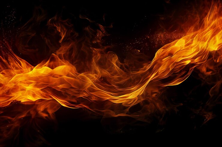PSD una superposición de llamas de fuego intensas y realistas sobre un fondo oscuro un efecto visual dramático y sorprendente
