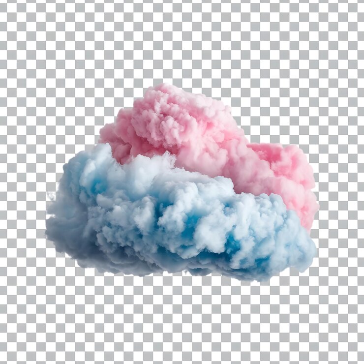 PSD superposición de nubes de algodón rosado y azul vibrante aisladas en un fondo transparente para diseños creativos