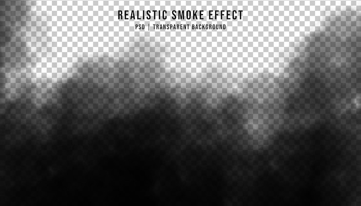 PSD superposición realista de humo negro con fondo transparente para uso de diseño creativo
