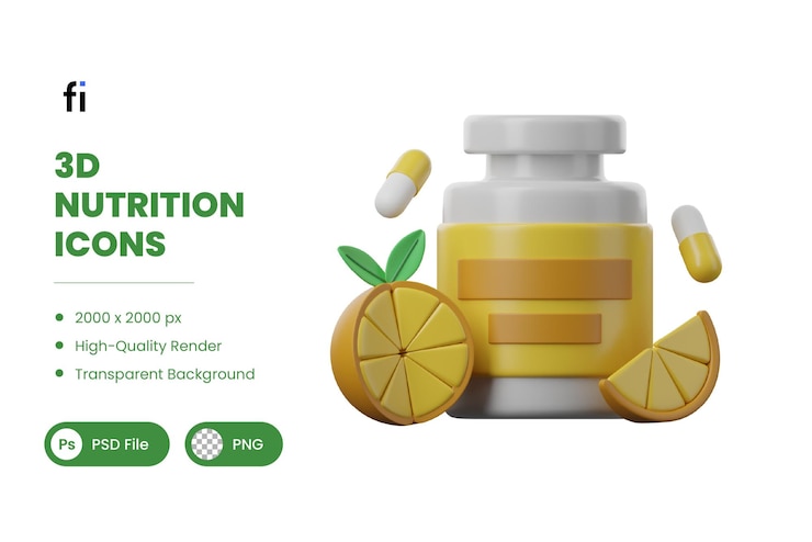 PSD suplemento de ilustración nutricional en 3d