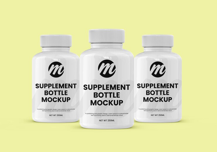 Suplemento o botella de medicina y maqueta.
