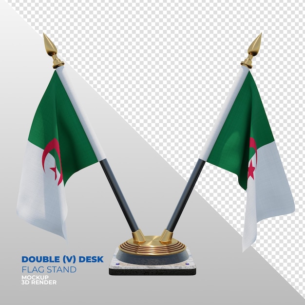 Suporte de bandeira de mesa dupla texturizada 3d realista da argélia para composição