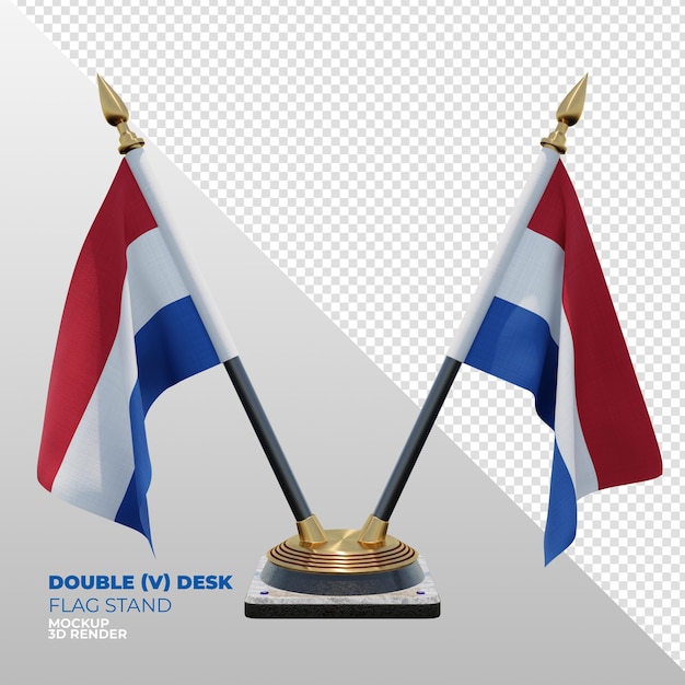 PSD suporte de bandeira de mesa dupla texturizada 3d realista da holanda para composição