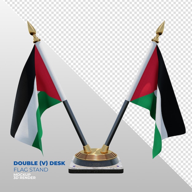 Suporte de bandeira de mesa dupla texturizada 3d realista da palestina para composição