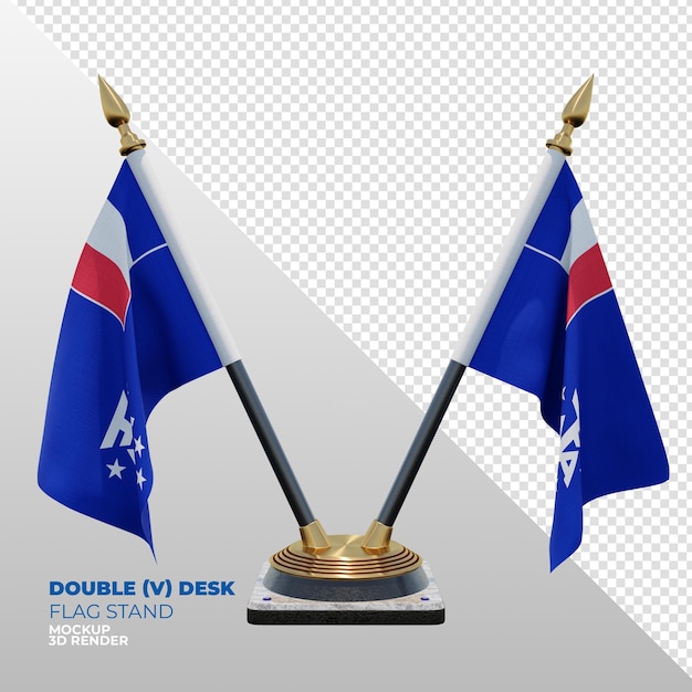 Suporte de bandeira de mesa dupla texturizada 3d realista das terras do sul e antártica francesa para composição