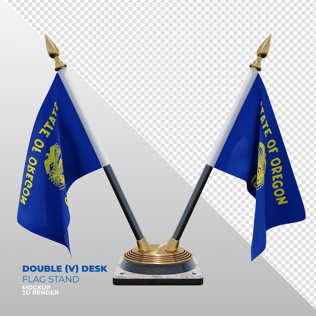 PSD suporte de bandeira de mesa dupla texturizada 3d realista de oregon para composição