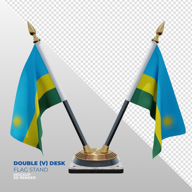 PSD suporte de bandeira de mesa dupla texturizado 3d realista de ruanda para composição