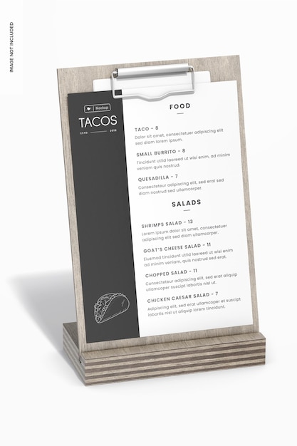 Suporte para Menu de Mesa com Clip Mockup, Vista Esquerda