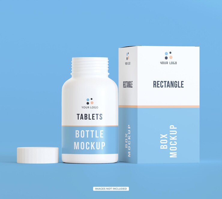 Supplemento mockup psd modificabile in plastica per bottiglia e scatola