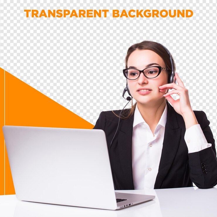 PSD support agent on a laptop with a transparent background