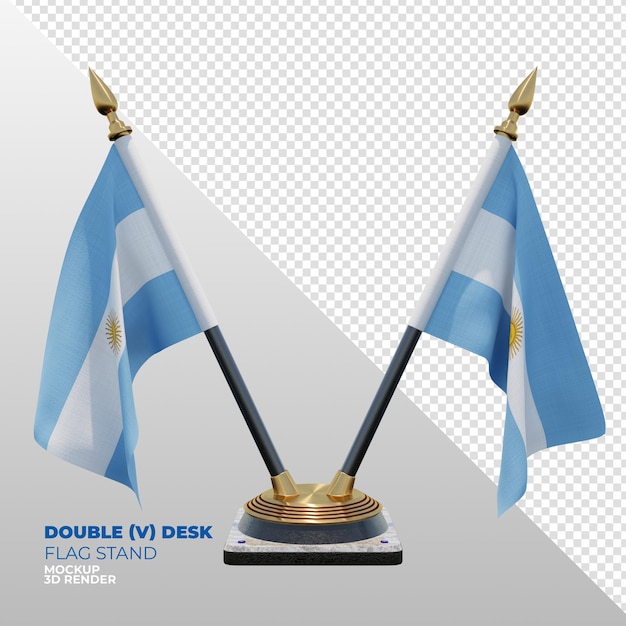 Support de drapeau de bureau double texturé 3d réaliste de l'Argentine pour la composition
