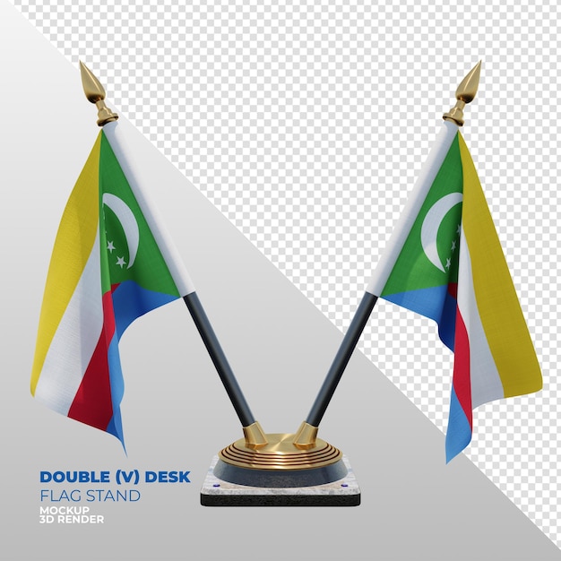 Support de drapeau de bureau double texturé 3d réaliste des Comores pour la composition