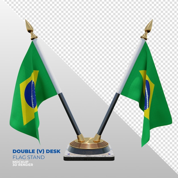 Support de drapeau de bureau double texturé 3d réaliste du Brésil pour la composition