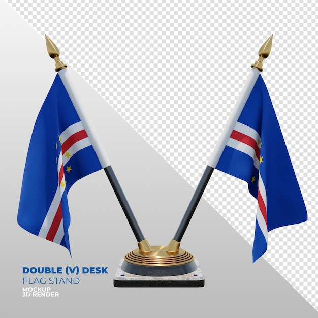 Support de drapeau de bureau double texturé 3d réaliste du Cap-Vert pour la composition